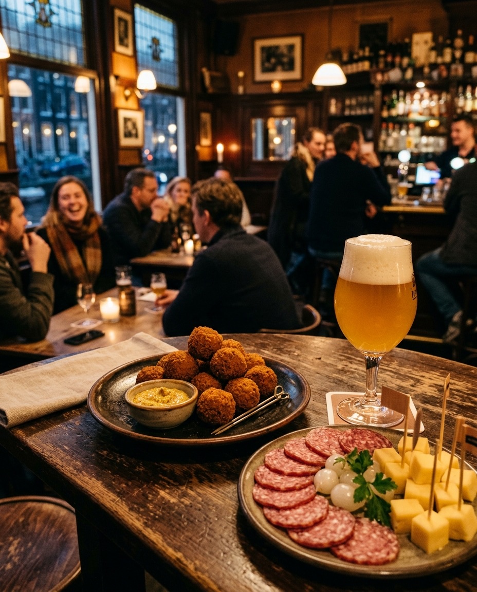 Bitterballen, ossenworst, kaas en een blond biertje